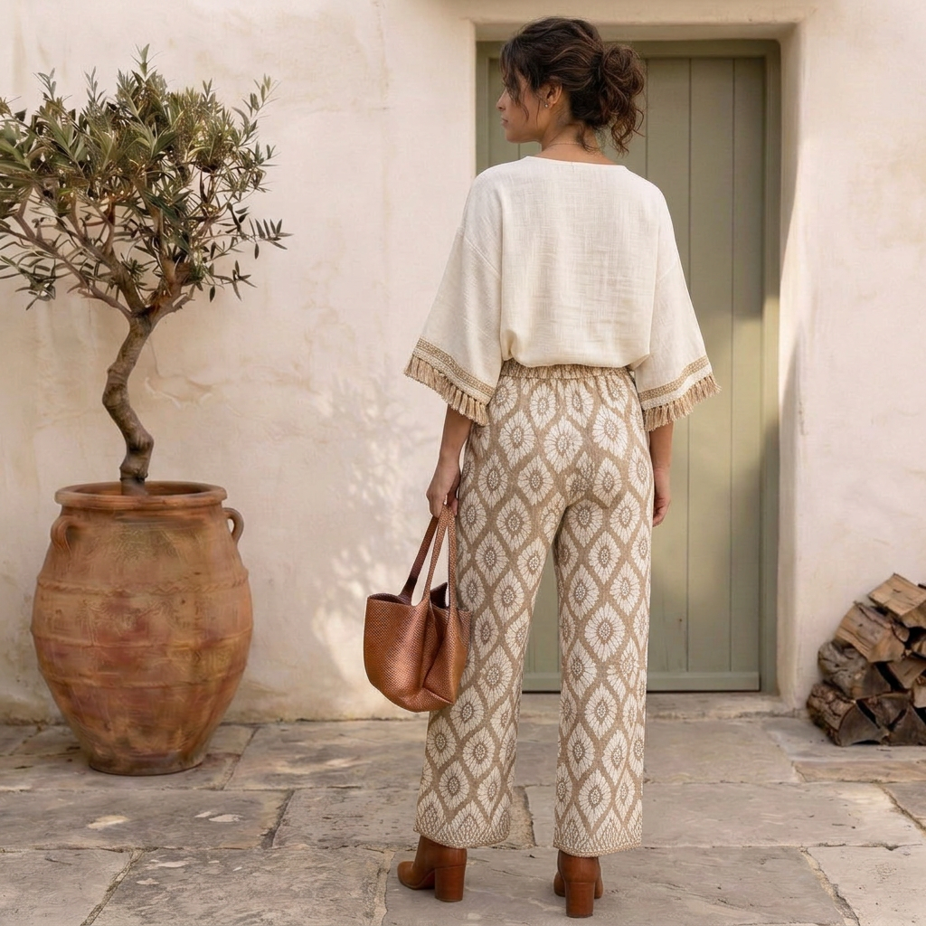 Ilyra – Ensemble en toile de bambou à franges