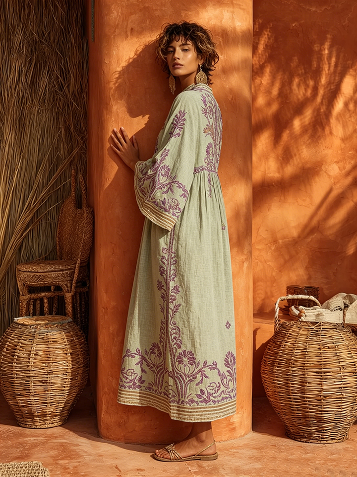 Rivana – Robe maxi tissée brodée de fleurs