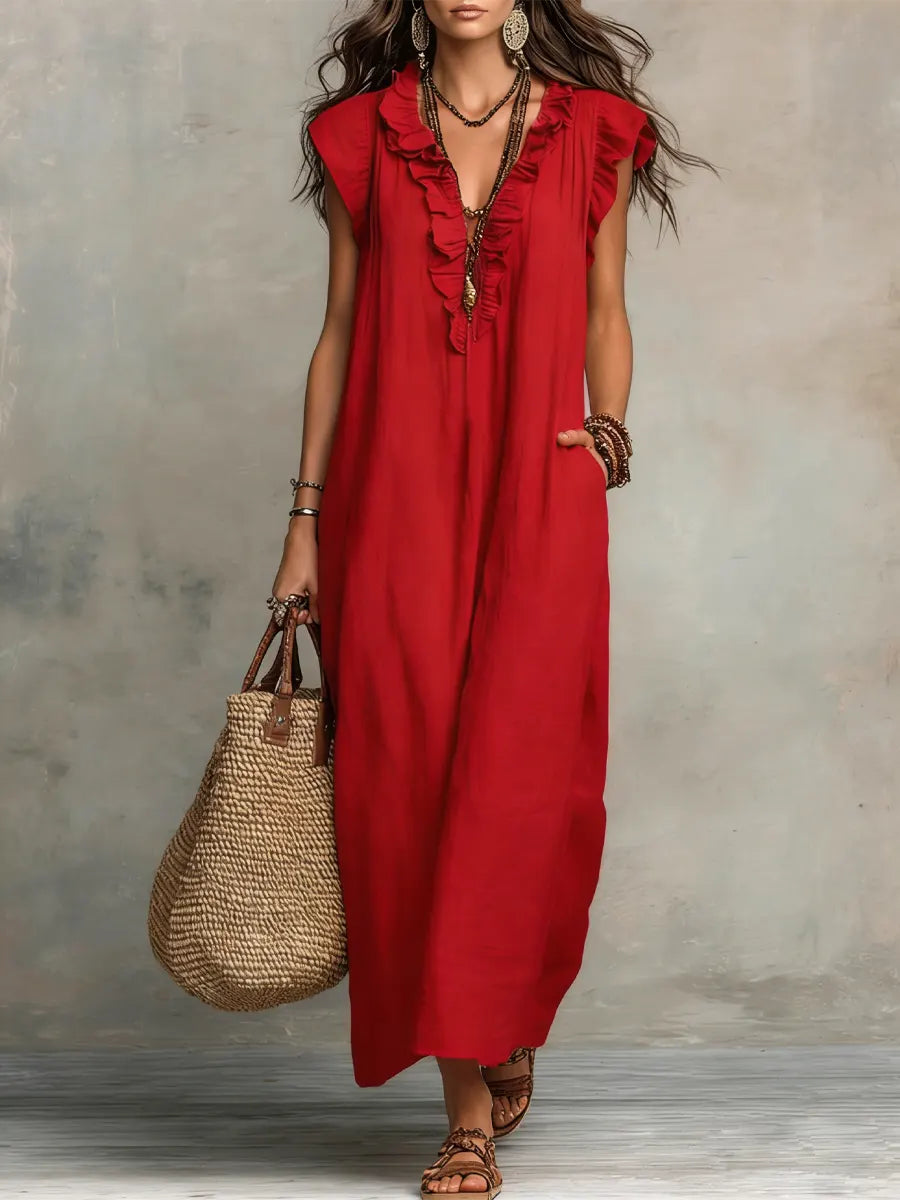 Avyra – robe en lin-coton à bordure volantée