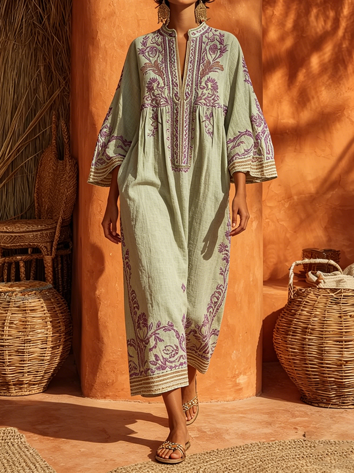 Rivana – Robe maxi tissée brodée de fleurs