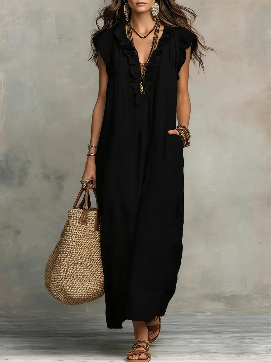 Avyra – robe en lin-coton à bordure volantée