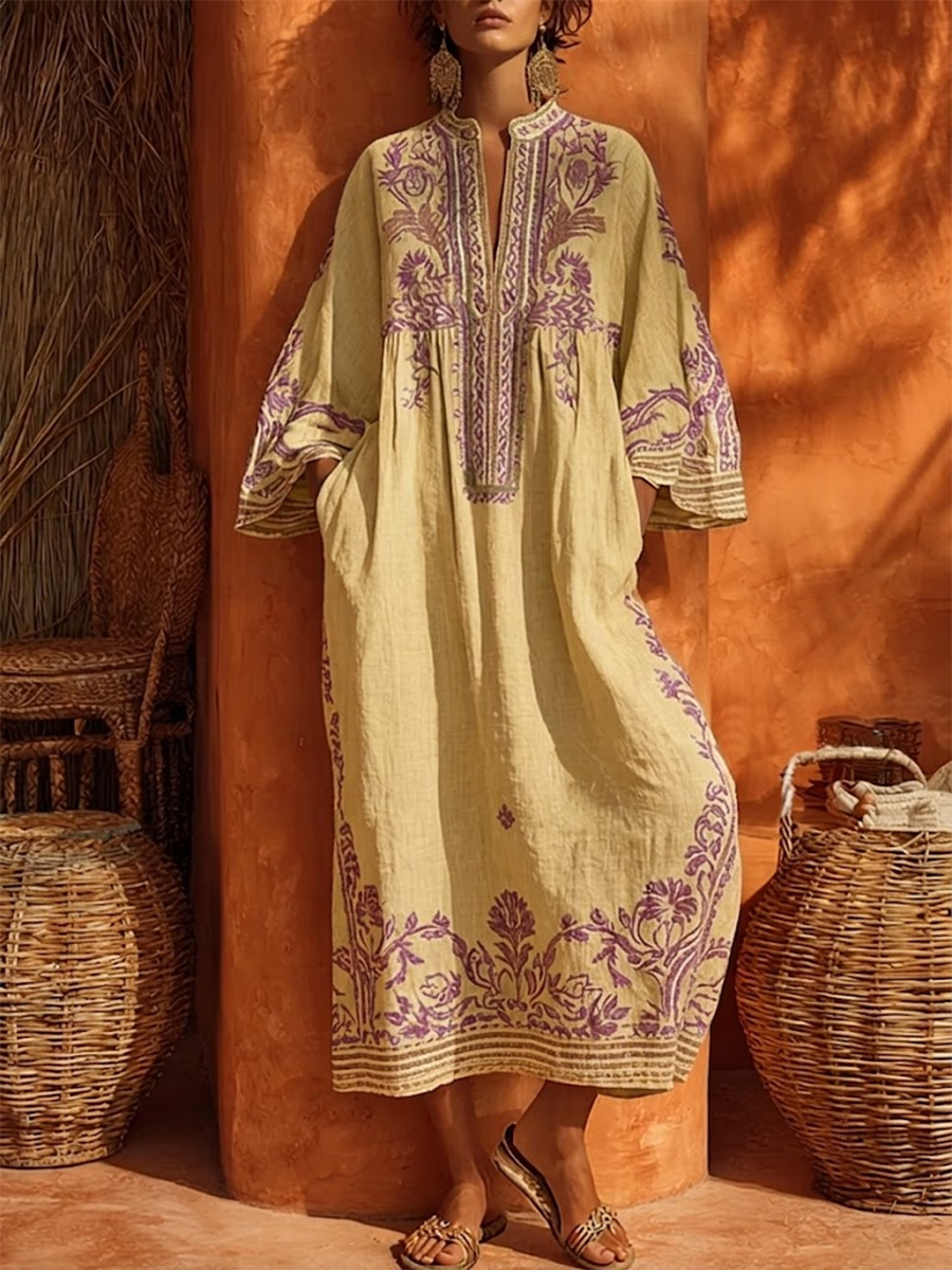 Rivana – Robe maxi tissée brodée de fleurs