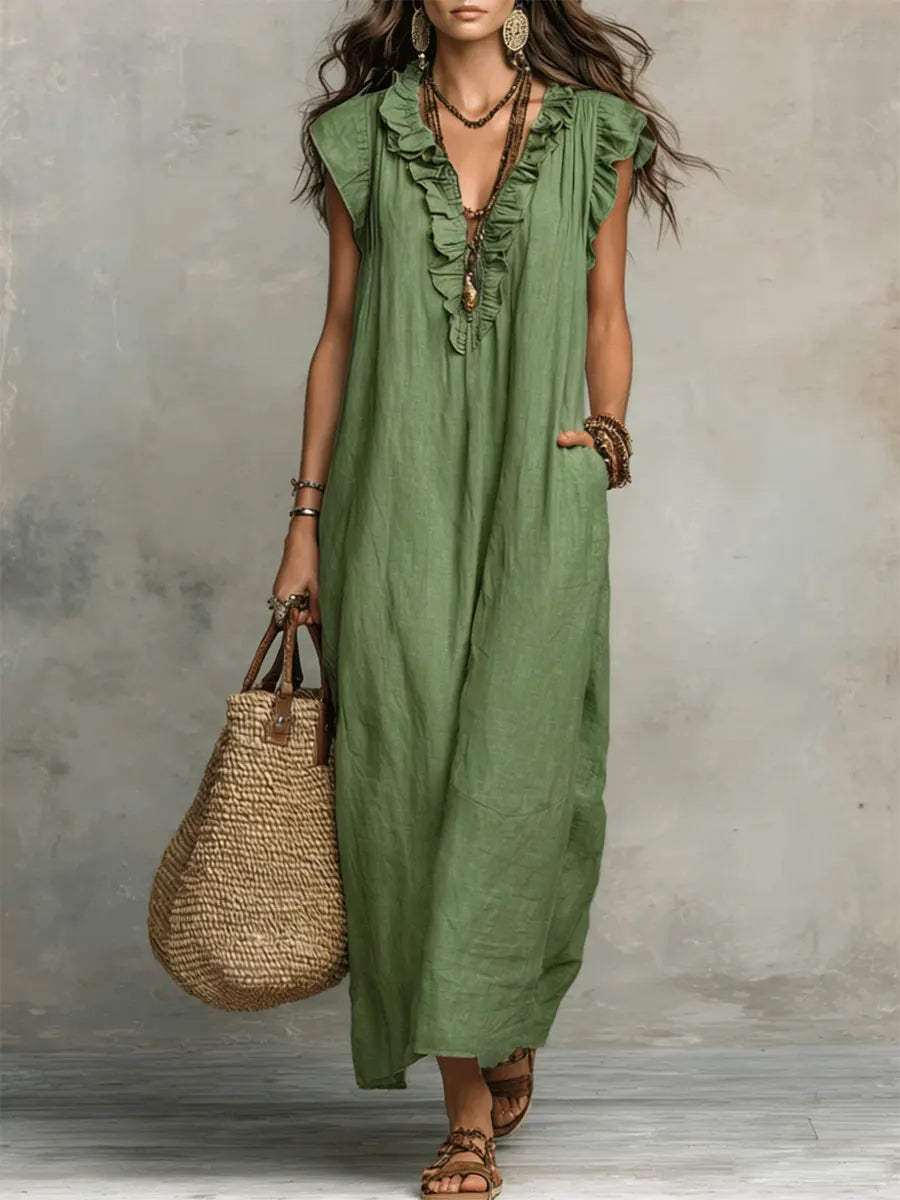 Avyra – robe en lin-coton à bordure volantée