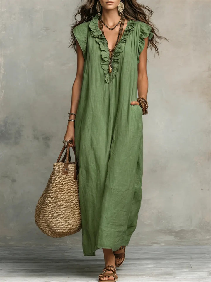 Avyra – robe en lin-coton à bordure volantée