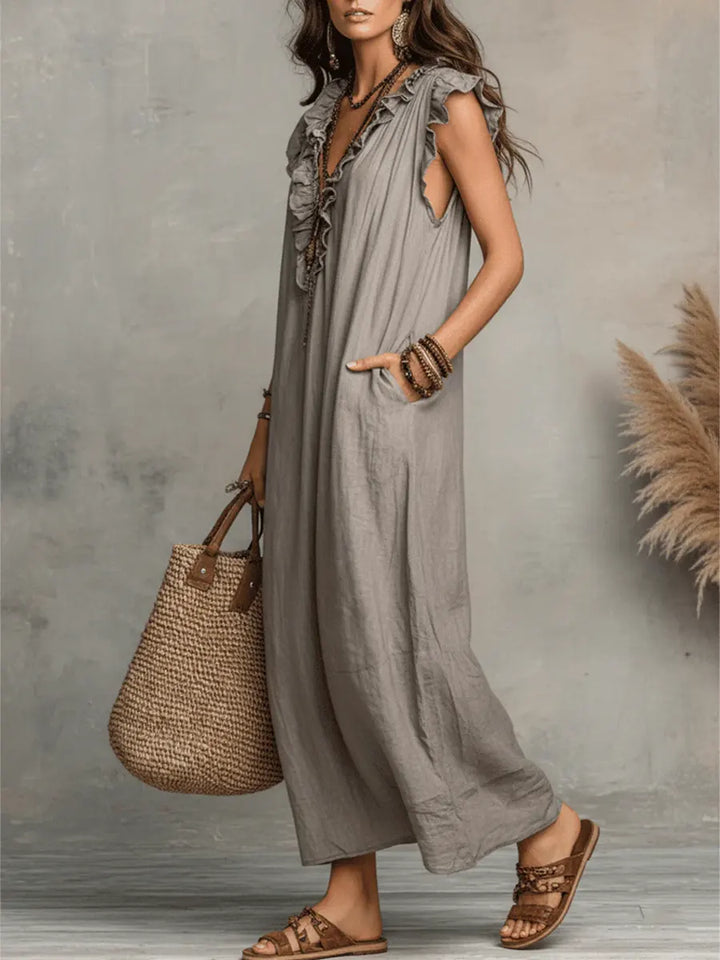 Avyra – robe en lin-coton à bordure volantée