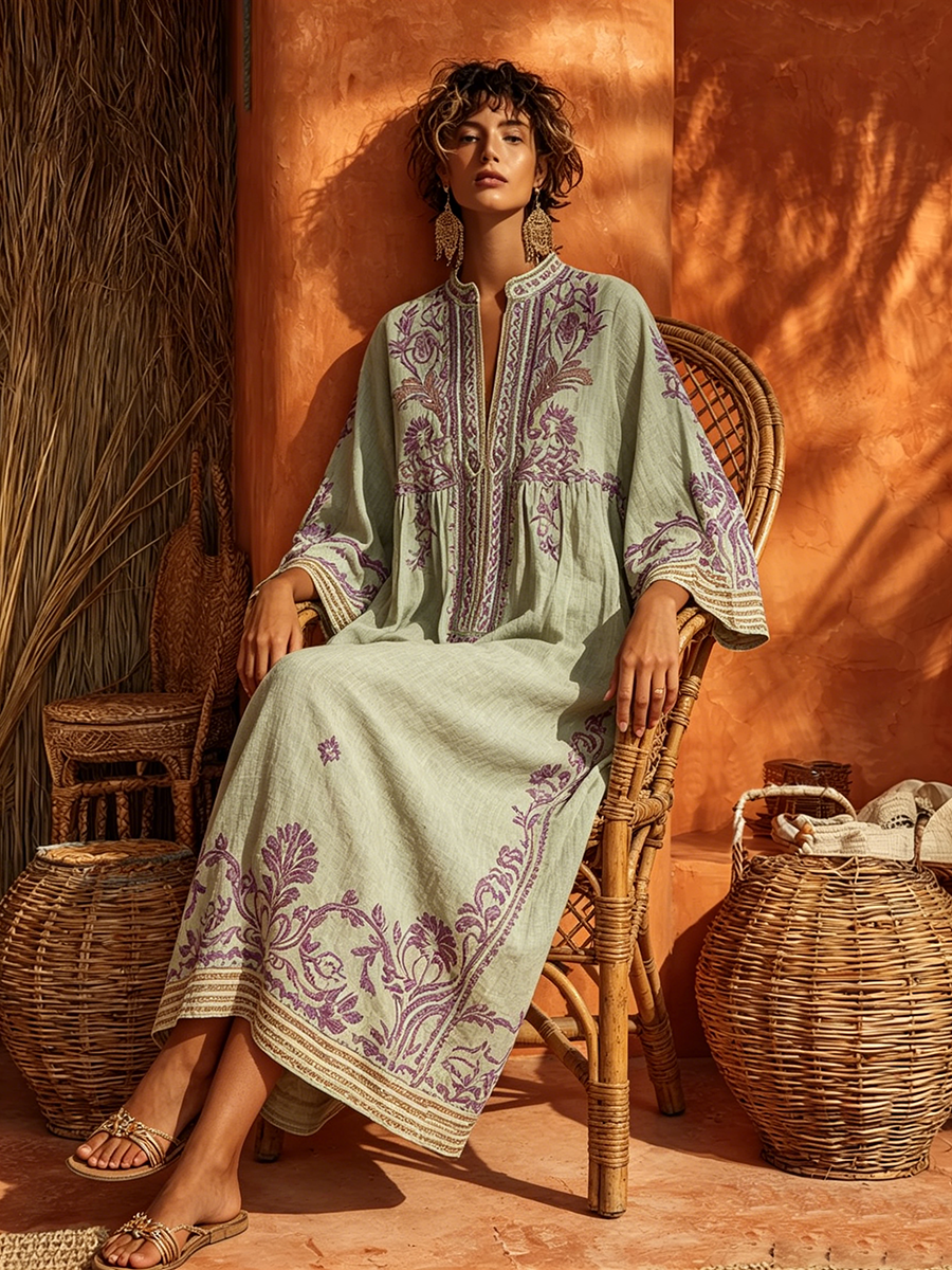 Rivana – Robe maxi tissée brodée de fleurs