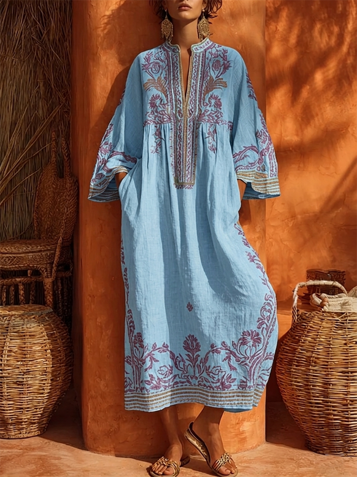 Rivana – Robe maxi tissée brodée de fleurs