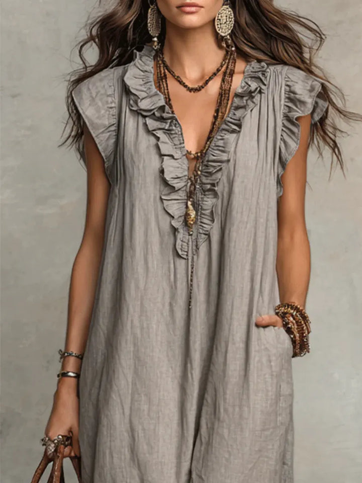 Avyra – robe en lin-coton à bordure volantée
