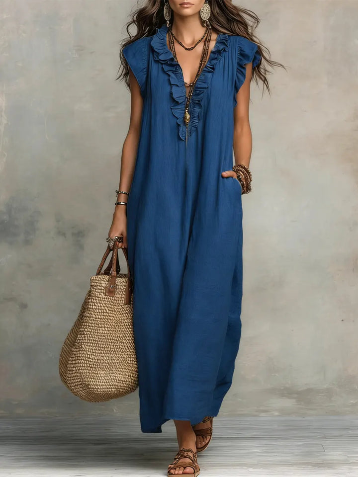 Avyra – robe en lin-coton à bordure volantée