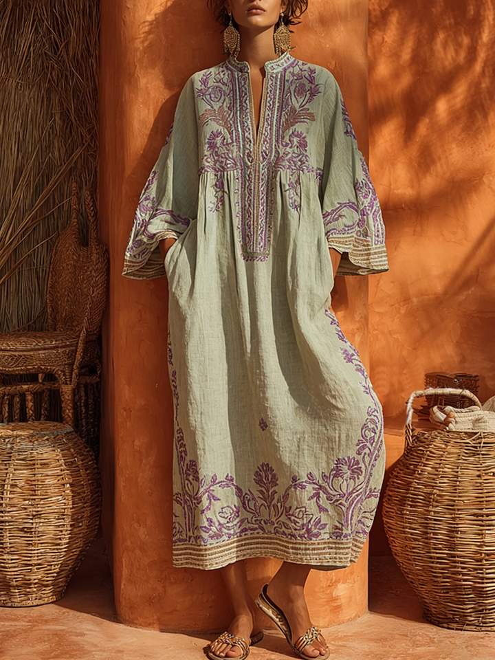 Rivana – Robe maxi tissée brodée de fleurs