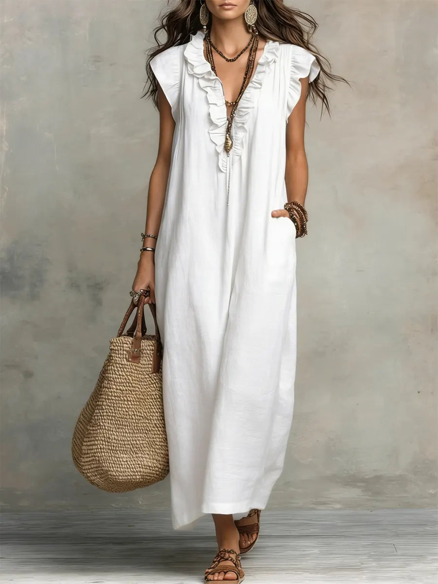 Avyra – robe en lin-coton à bordure volantée