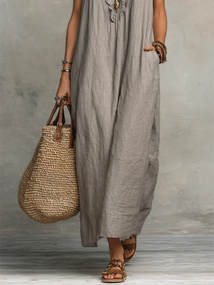 Avyra – robe en lin-coton à bordure volantée