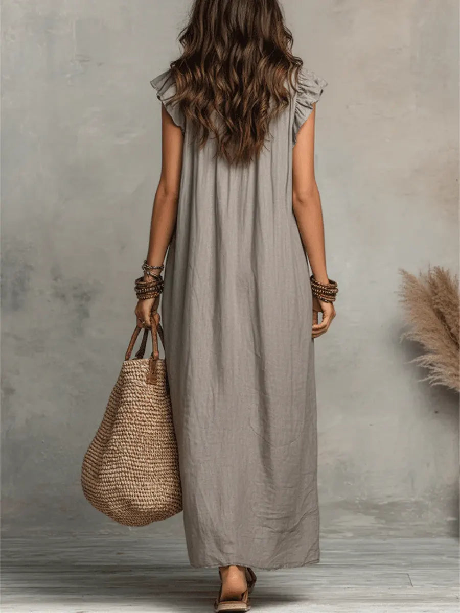 Avyra – robe en lin-coton à bordure volantée