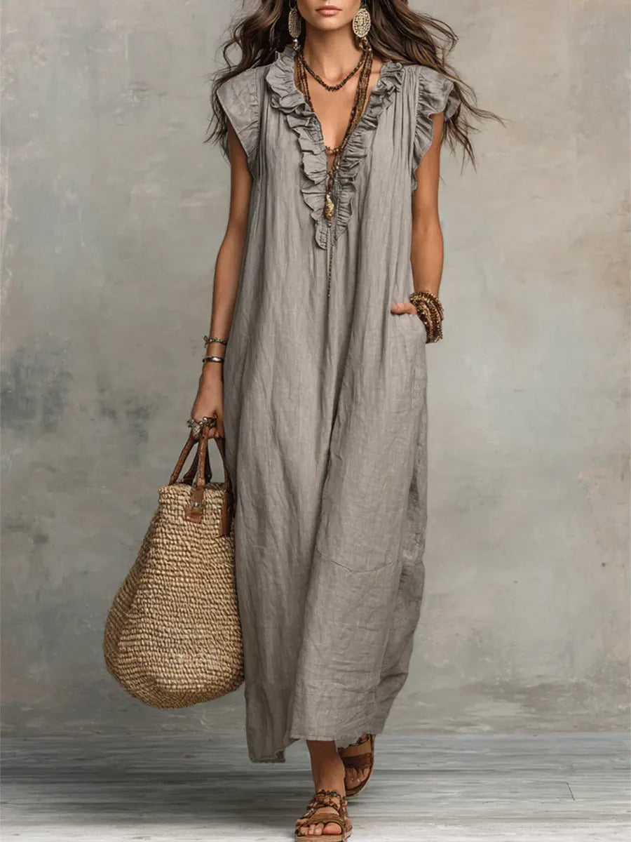 Avyra – robe en lin-coton à bordure volantée
