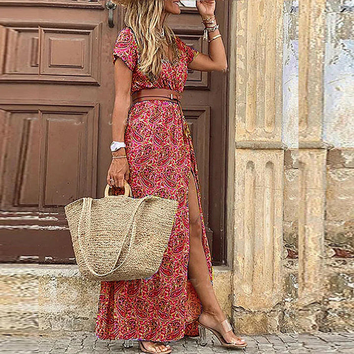 Nivara – Robe maxi imprimée à taille élastiquée