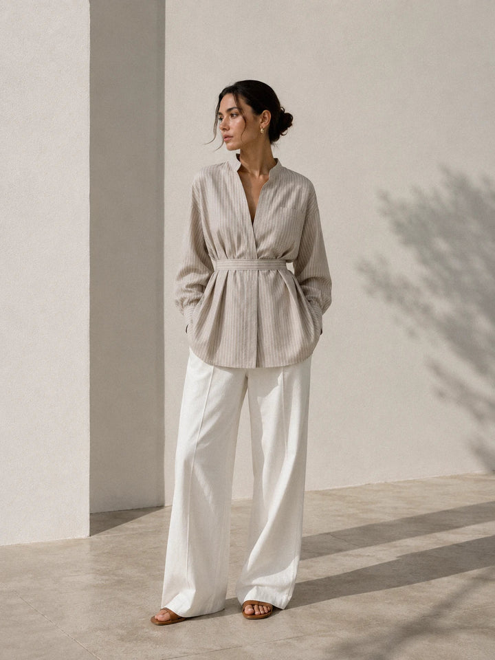 Ivessa – Chemise en mélange de coton à col asymétrique