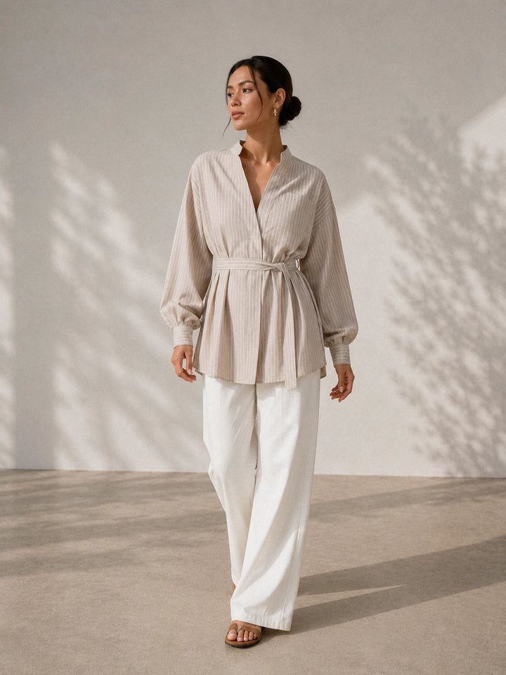 Ivessa – Chemise en mélange de coton à col asymétrique