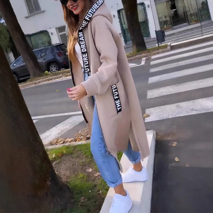 Rilena – Veste longue à capuche en coton extensible