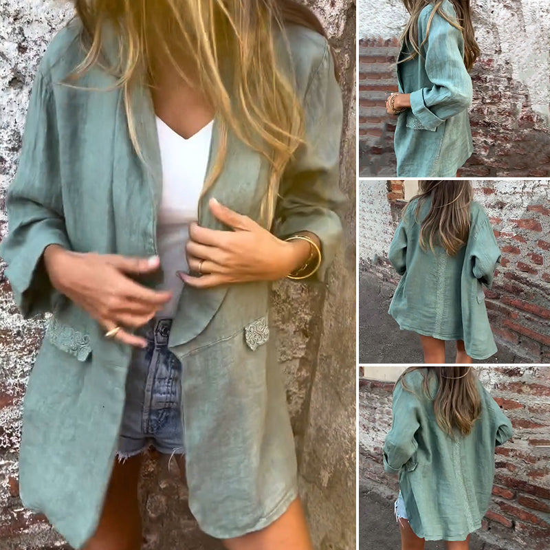 Ilyra – Blazer ouvert sur le devant en lin-coton