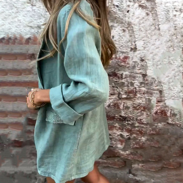 Ilyra – Blazer ouvert sur le devant en lin-coton