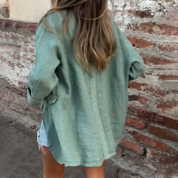 Ilyra – Blazer ouvert sur le devant en lin-coton