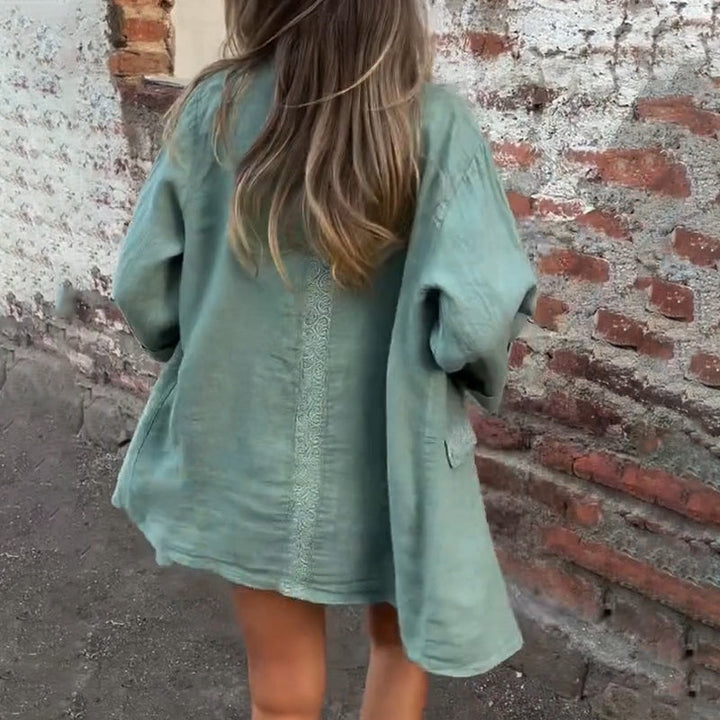 Ilyra – Blazer ouvert sur le devant en lin-coton