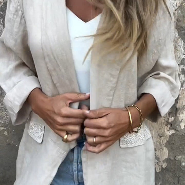 Ilyra – Blazer ouvert sur le devant en lin-coton