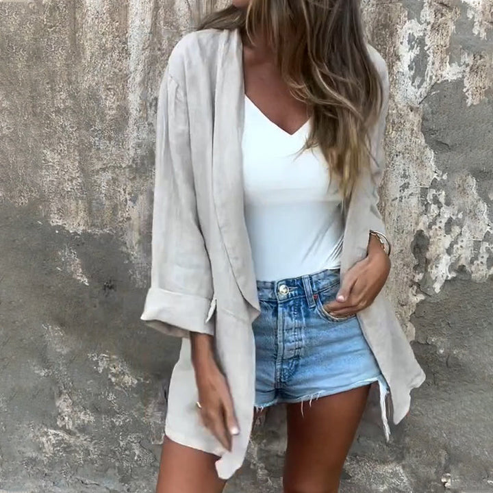 Ilyra – Blazer ouvert sur le devant en lin-coton