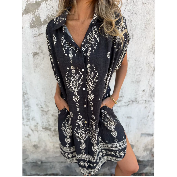 Serava – robe en coton-lin à col V
