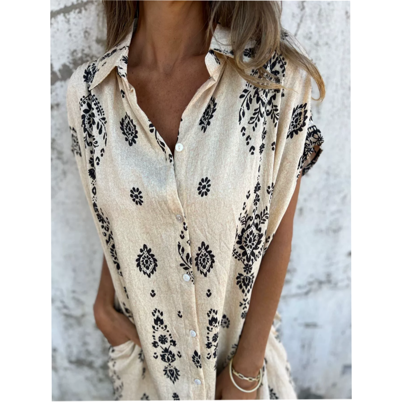 Serava – robe en coton-lin à col V