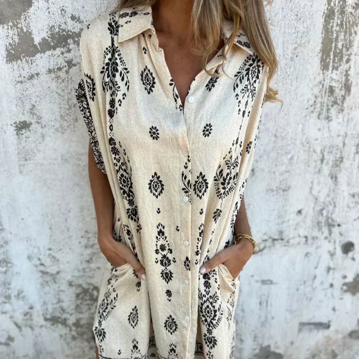 Serava – robe en coton-lin à col V