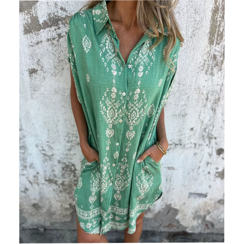 Serava – robe en coton-lin à col V