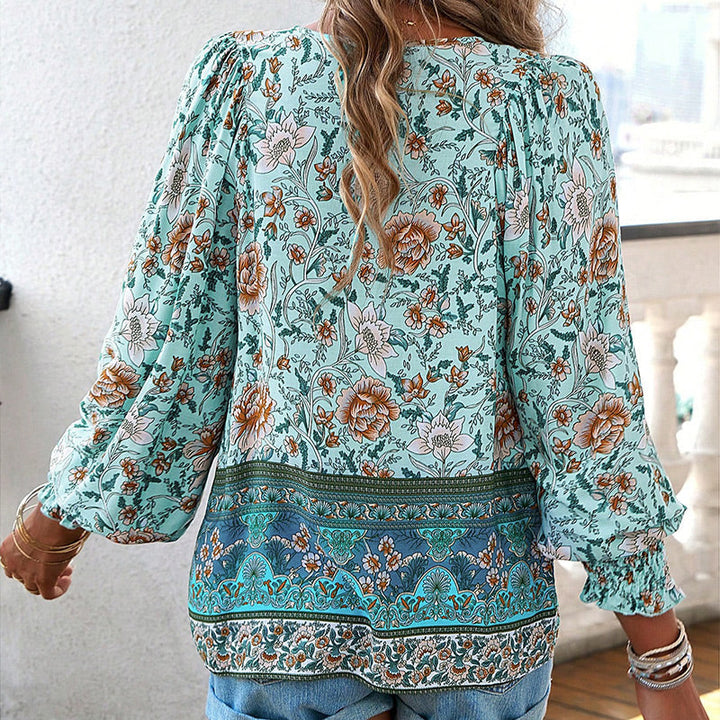 Calira – Chemise en coton à col en V avec lien à nouer
