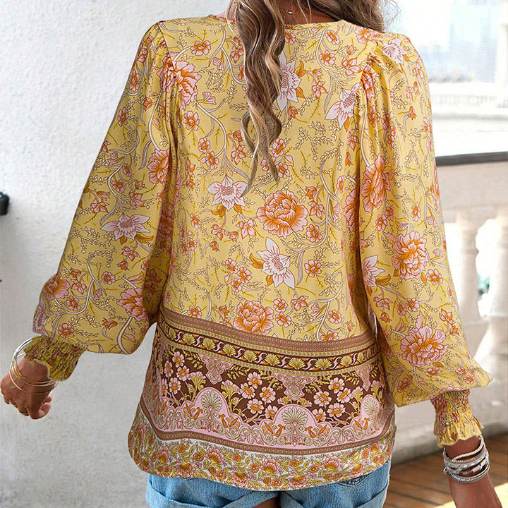 Calira – Chemise en coton à col en V avec lien à nouer