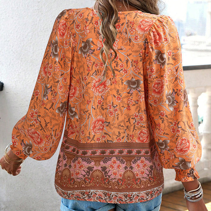 Calira – Chemise en coton à col en V avec lien à nouer