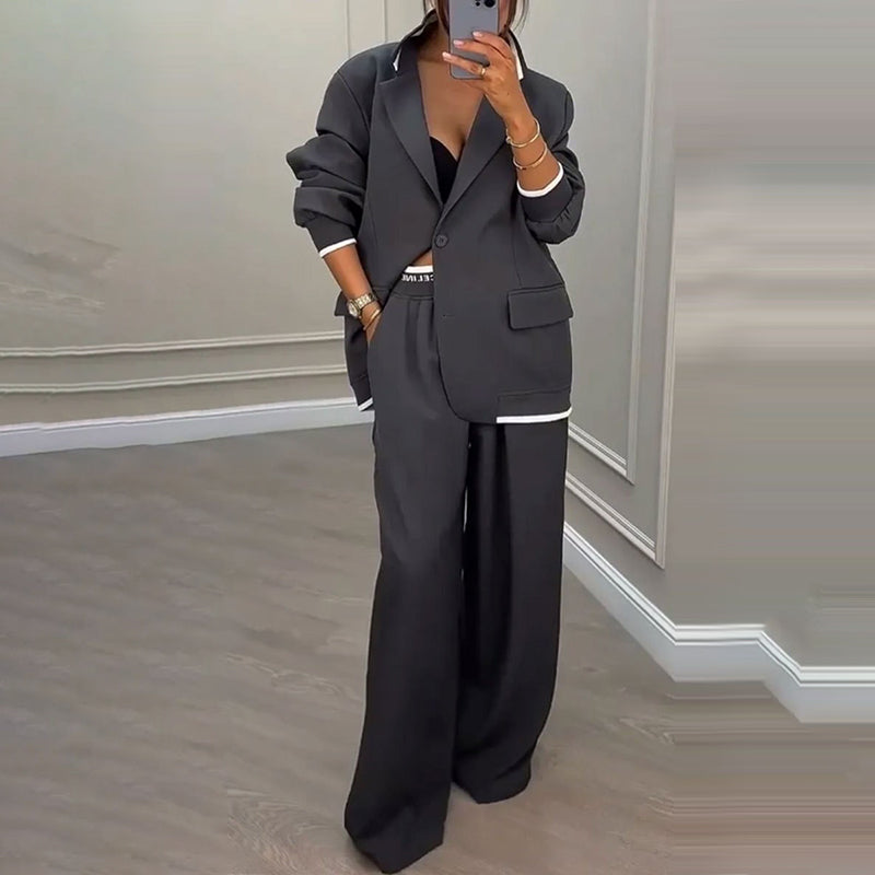 Reniva – Ensemble blazer et pantalon à jambes larges