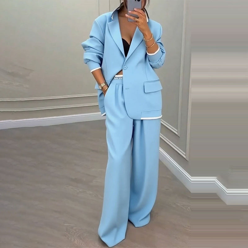 Reniva – Ensemble blazer et pantalon à jambes larges