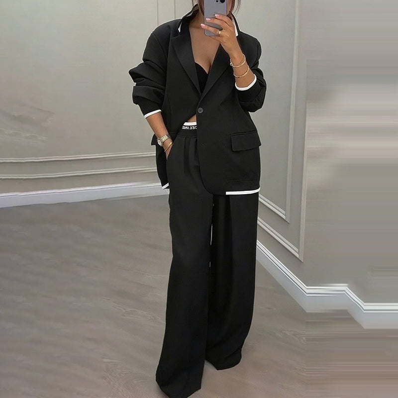 Reniva – Ensemble blazer et pantalon à jambes larges