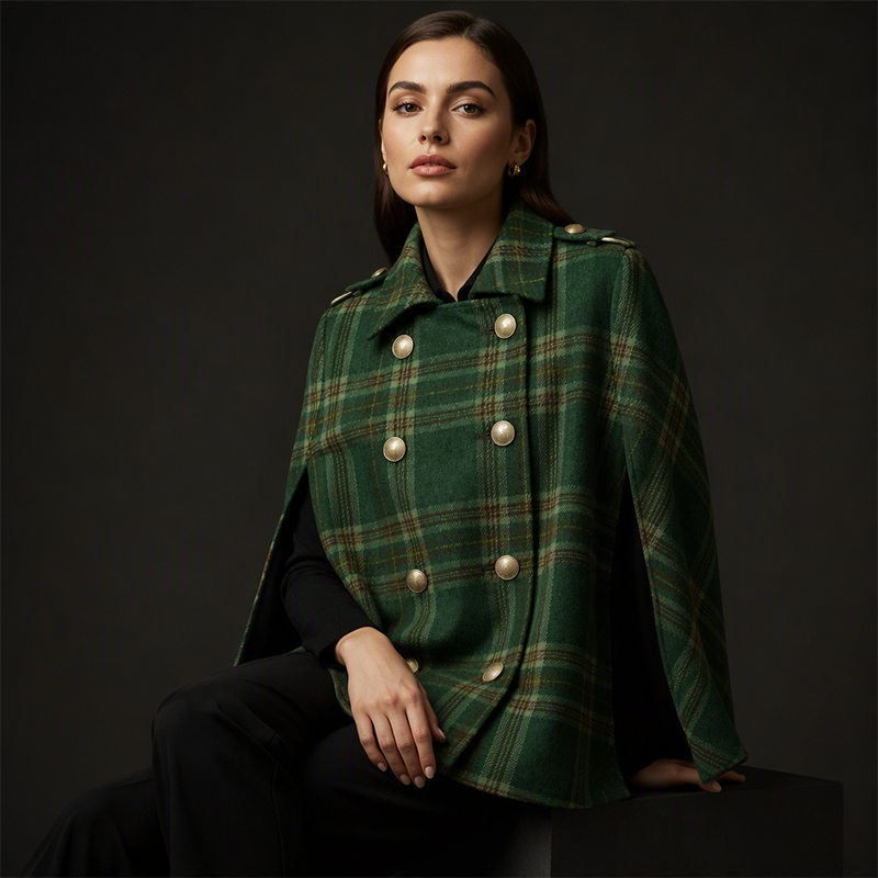 Vesara – Manteau cape à carreaux entrecroisés