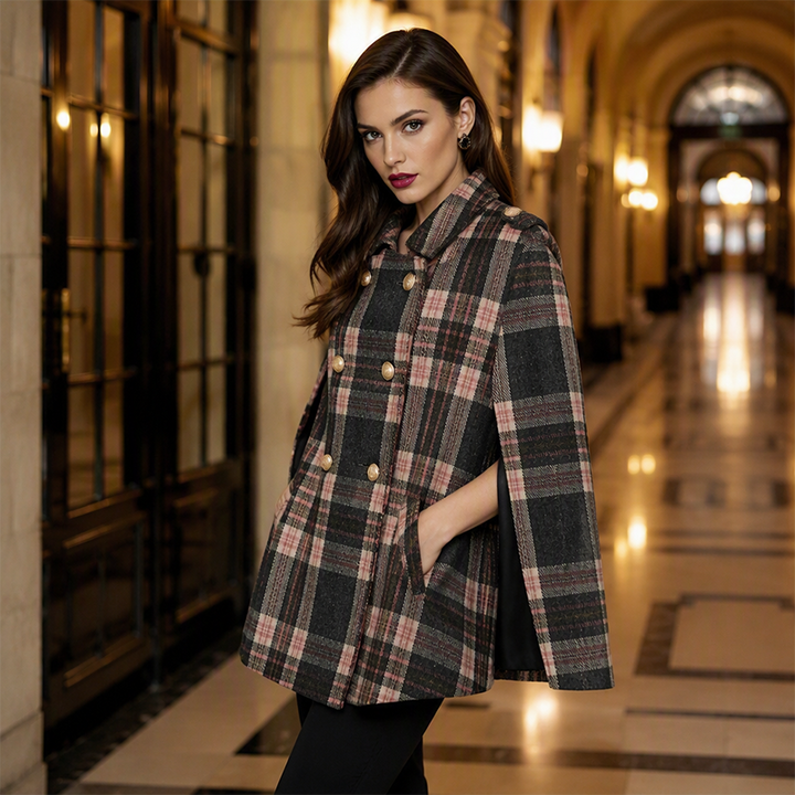 Vesara – Manteau cape à carreaux entrecroisés