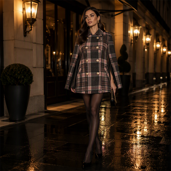 Vesara – Manteau cape à carreaux entrecroisés