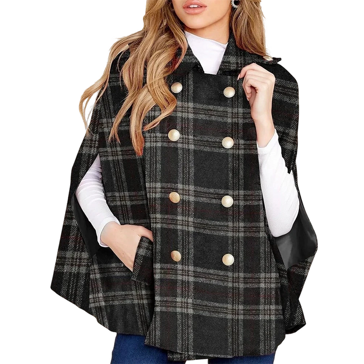 Vesara – Manteau cape à carreaux entrecroisés