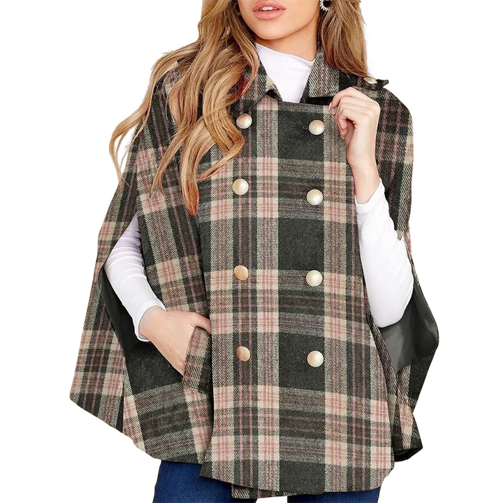 Vesara – Manteau cape à carreaux entrecroisés