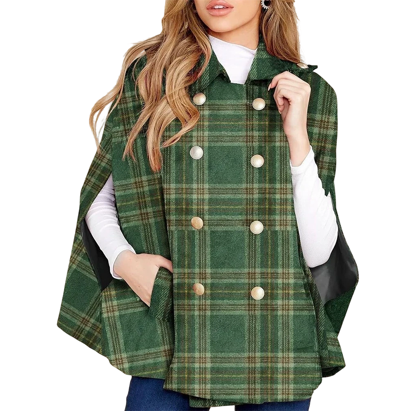 Vesara – Manteau cape à carreaux entrecroisés