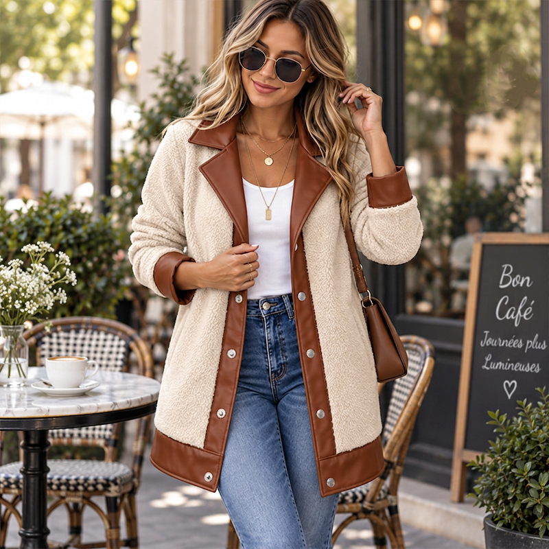 Veluna – Veste en peluche à détails contrastés