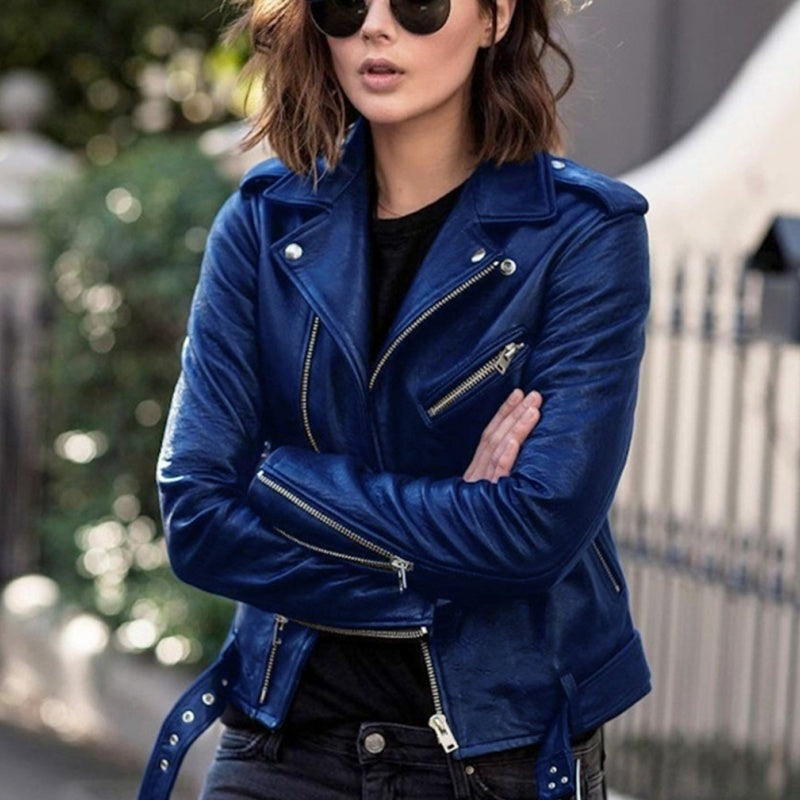 Avenya – veste de moto asymétrique à fermeture zippée enduite