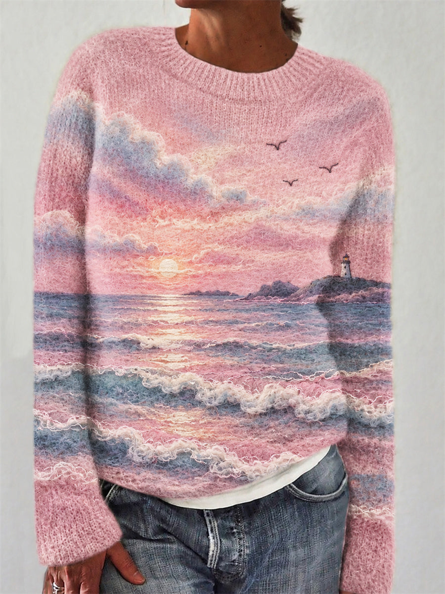 Ilyra - Paysage marin avec phare en mélange de coton, imprimé