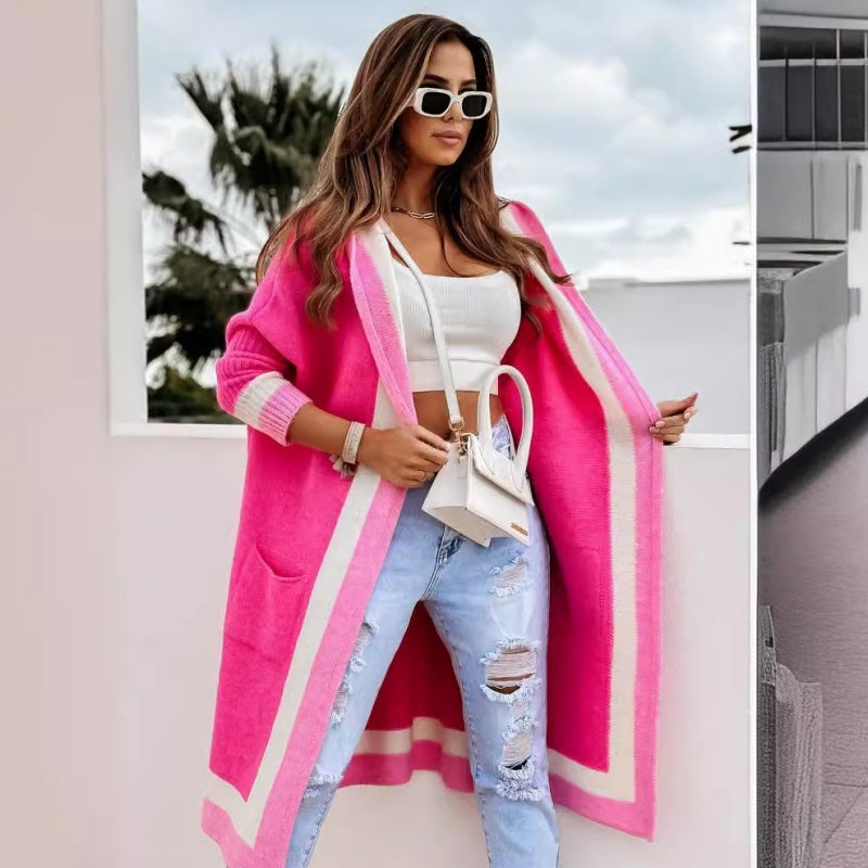 Avenli – cardigan à capuche en tricot à blocs de couleur