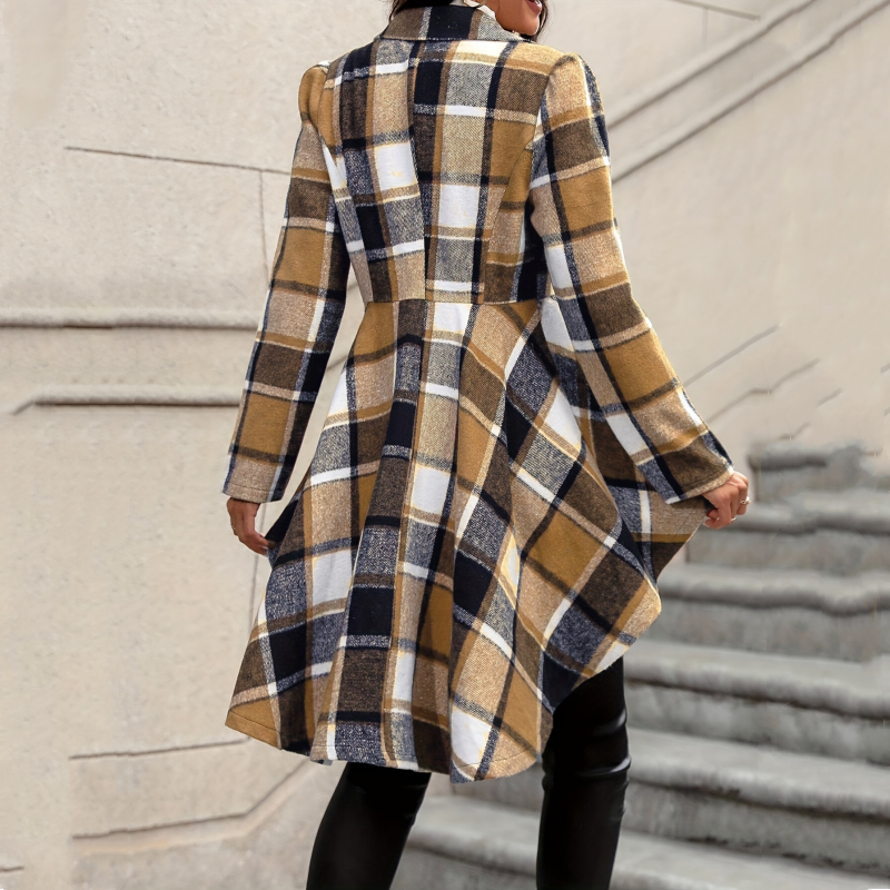Kevara - Manteau tissé à carreaux à ourlet asymétrique