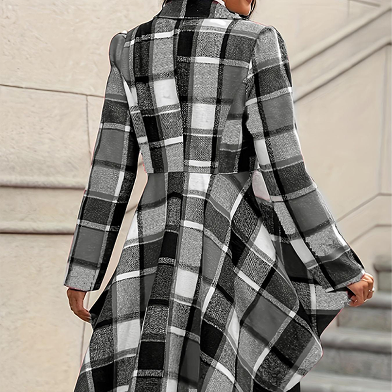 Kevara - Manteau tissé à carreaux à ourlet asymétrique
